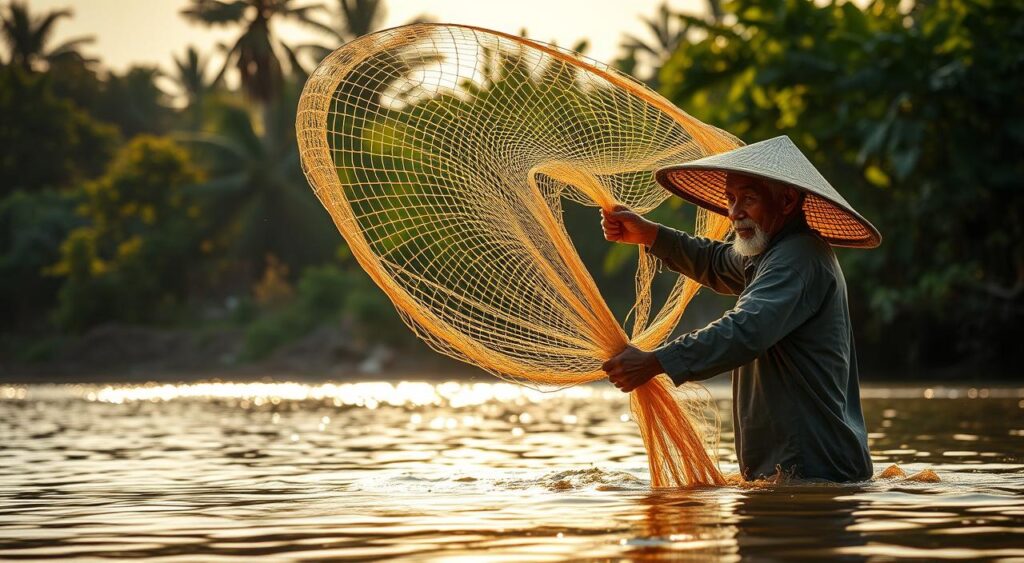 Teknik Memancing Tradisional dengan Jala